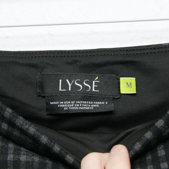 LYSSE Plaid High Rise Leggings Slimming Tummy Panel Charcoal Gray Black Sz M - Picture 8 of 9